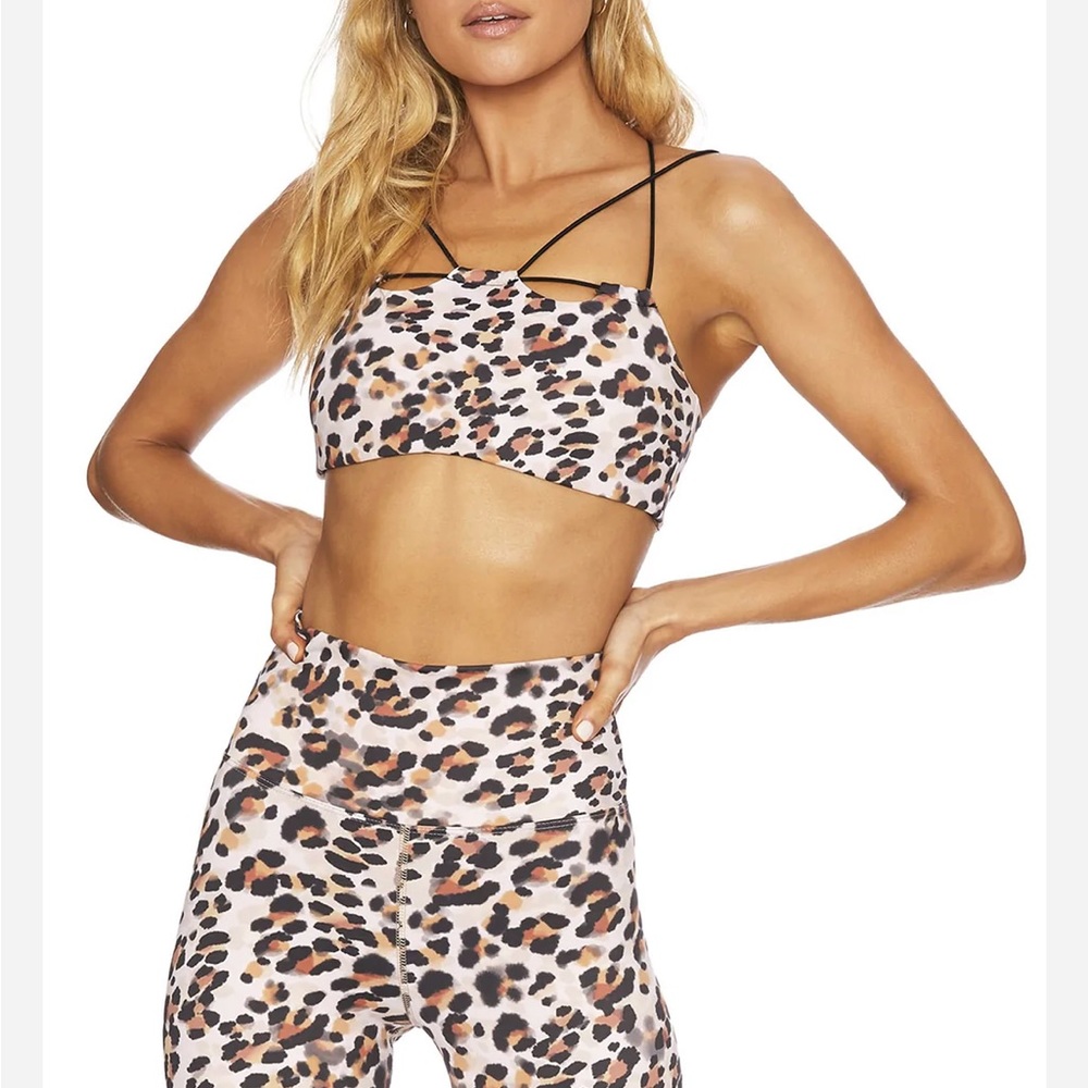 Beach riot Calle top watercolor leopard sports bra